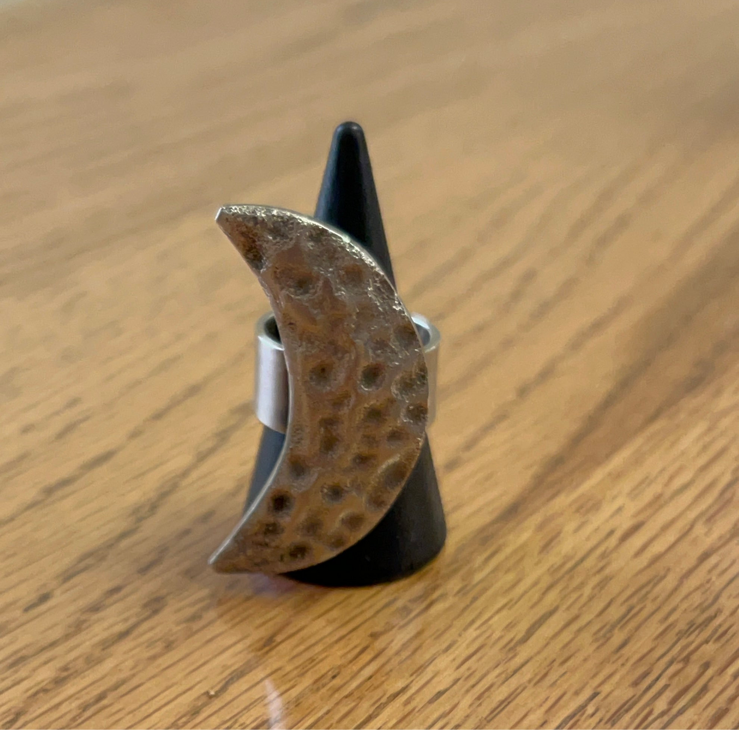 Silver plated crescent shape ring