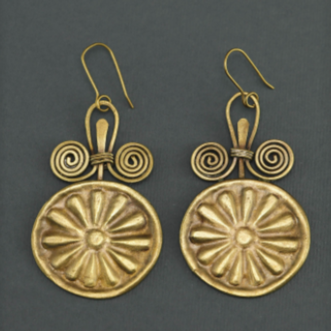 Brass Pharaonic Flower Earrings