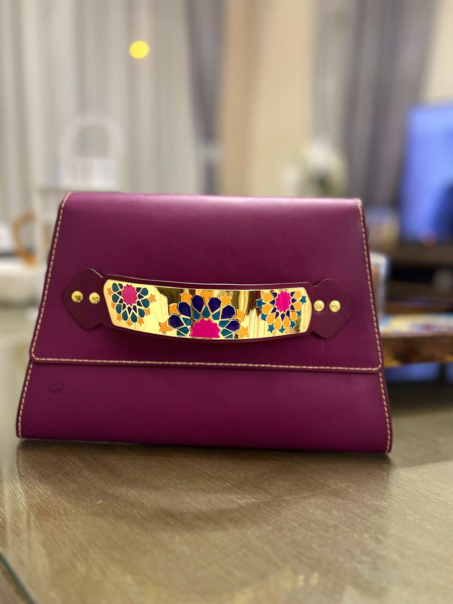 Handmade clutch with gold/silver plated handle