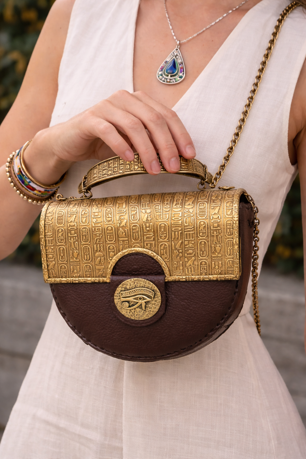 Handmade real leather calligraphy and pharaonic design bag