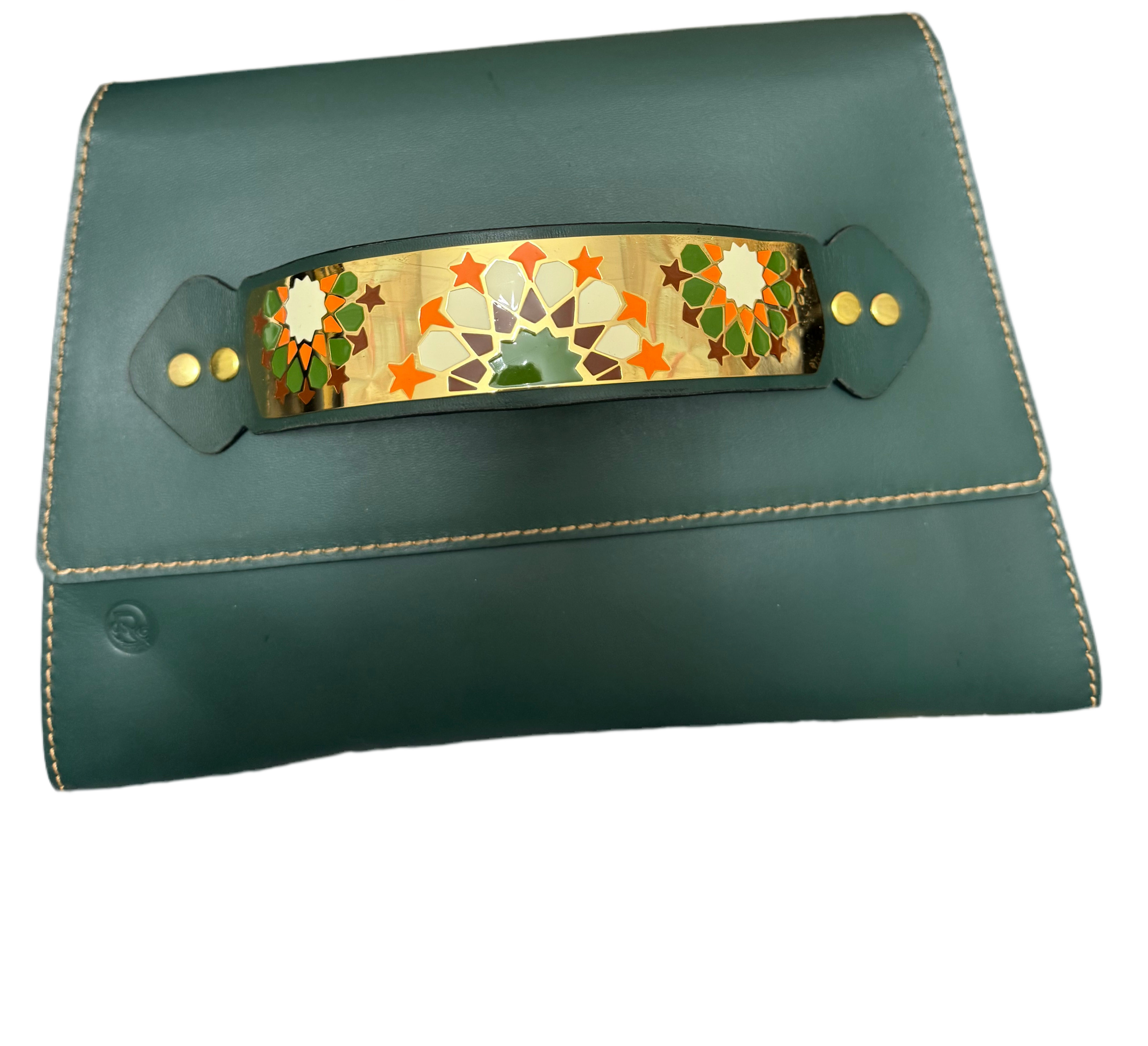 Handmade clutch with gold/silver plated handle