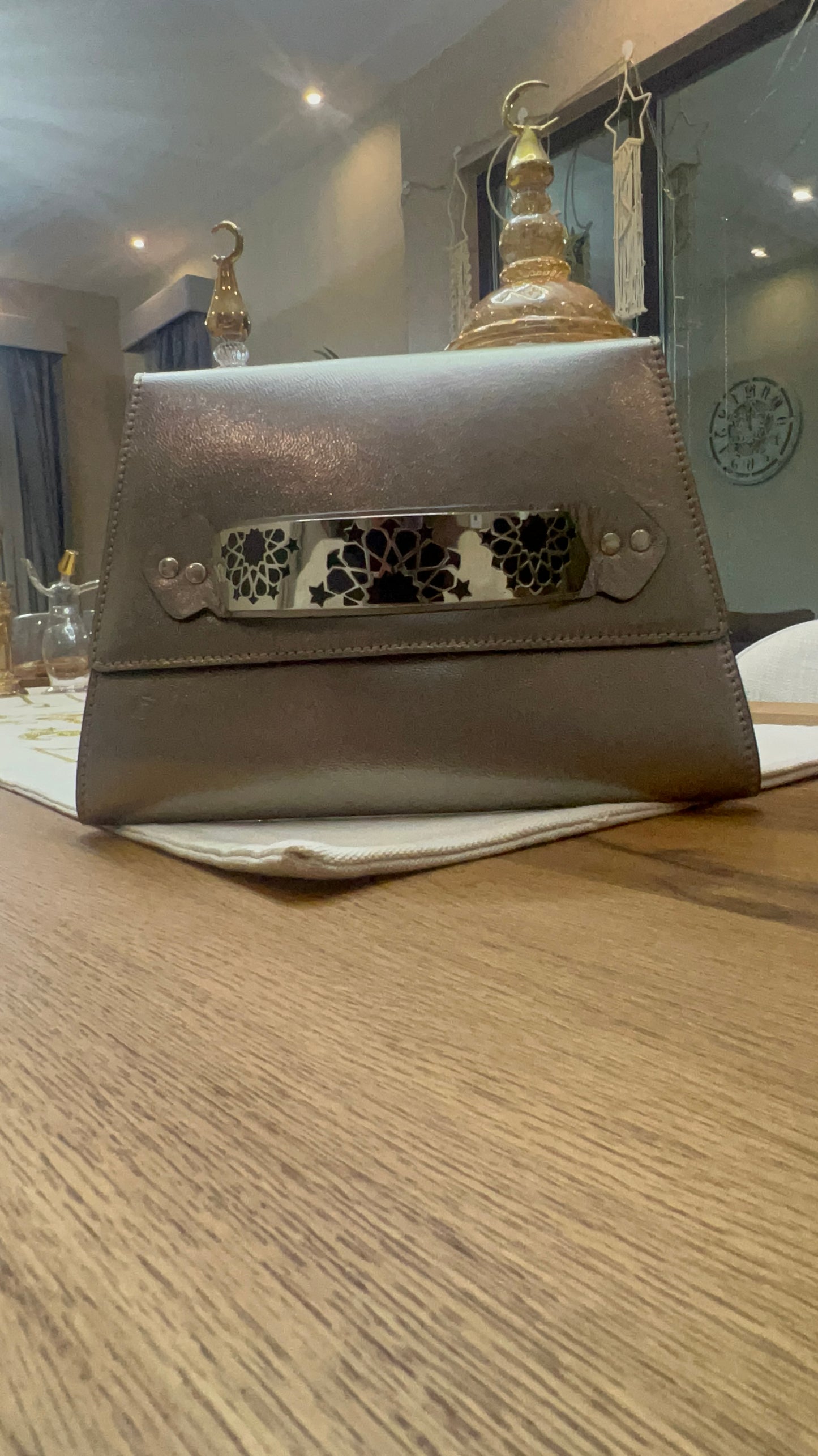 Handmade clutch with gold/silver plated handle