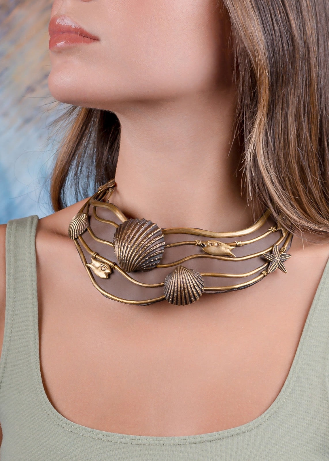 Leather & brass Sea necklace