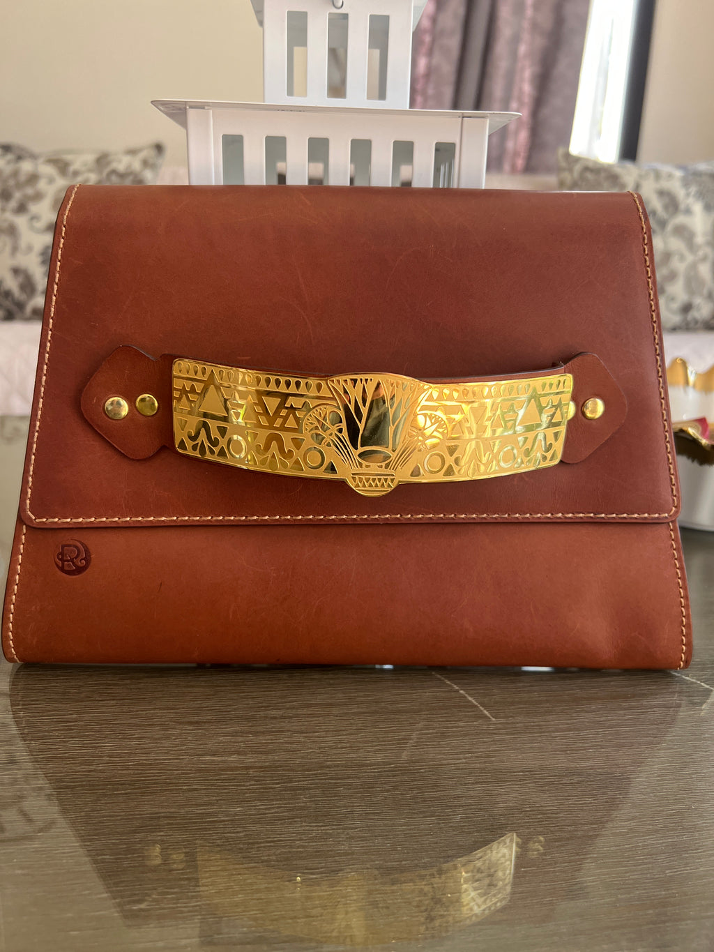 Handmade clutch with gold/silver plated handle