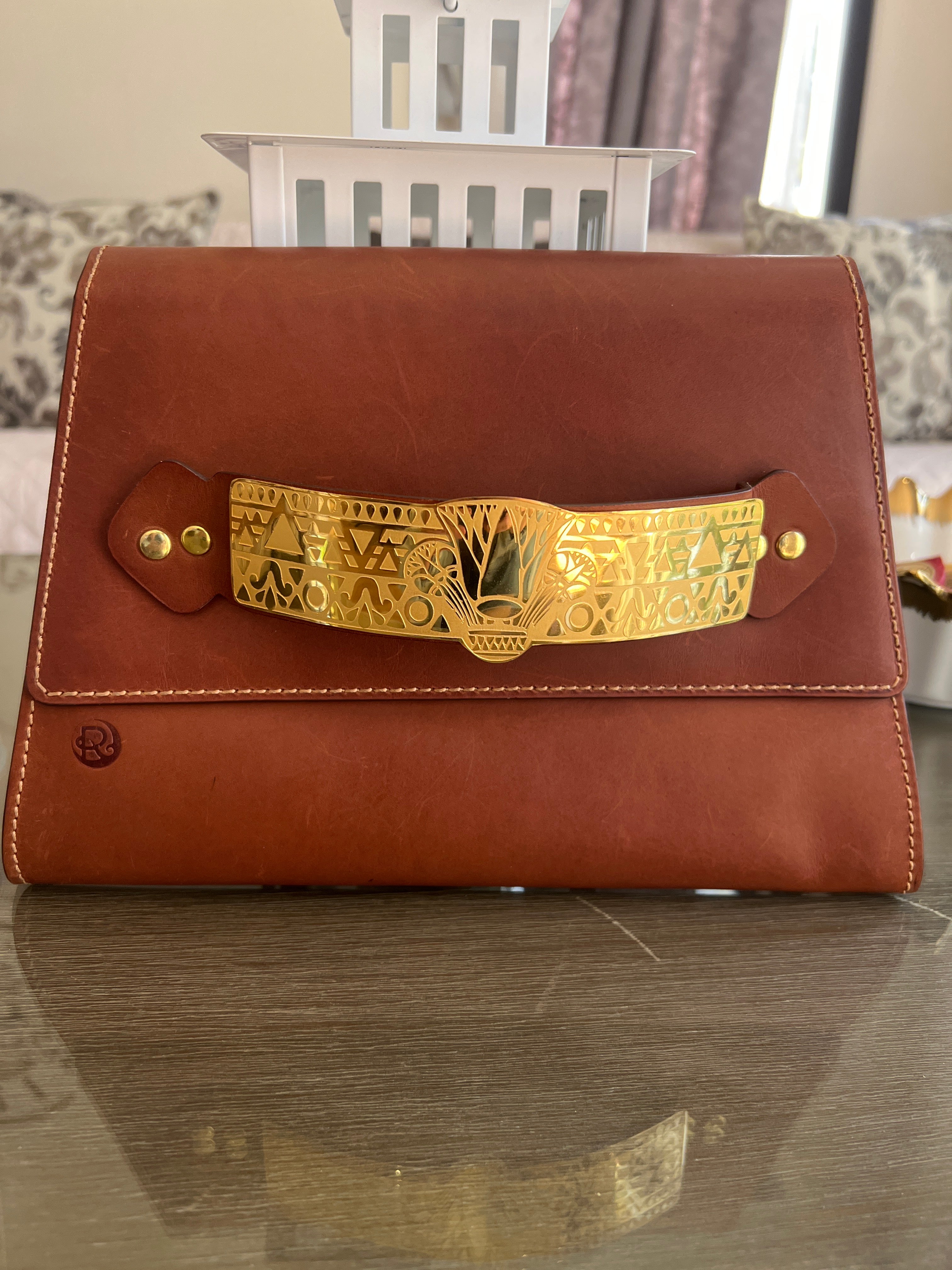 Handmade clutch with gold/silver plated handle