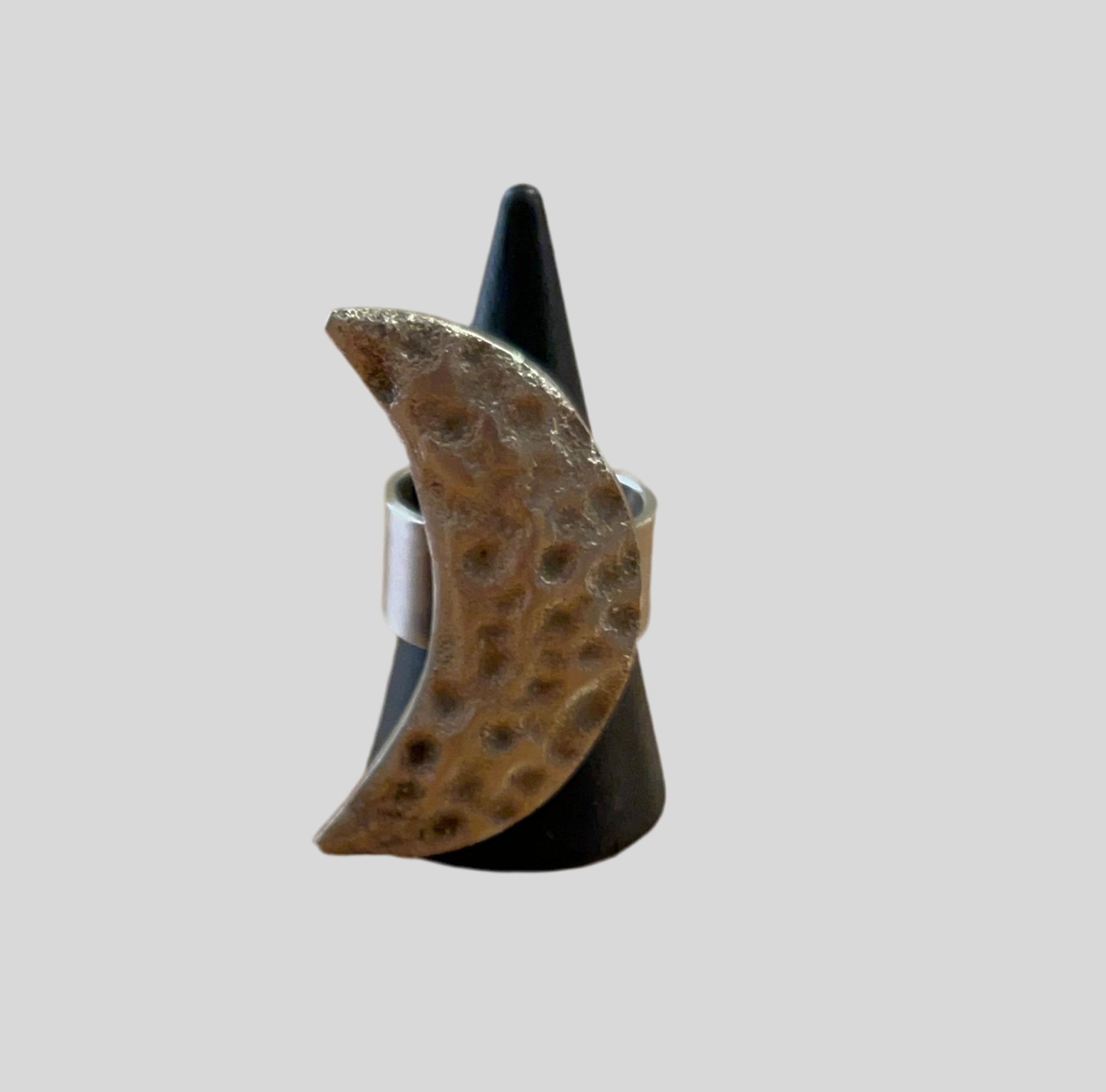 Silver plated crescent shape ring