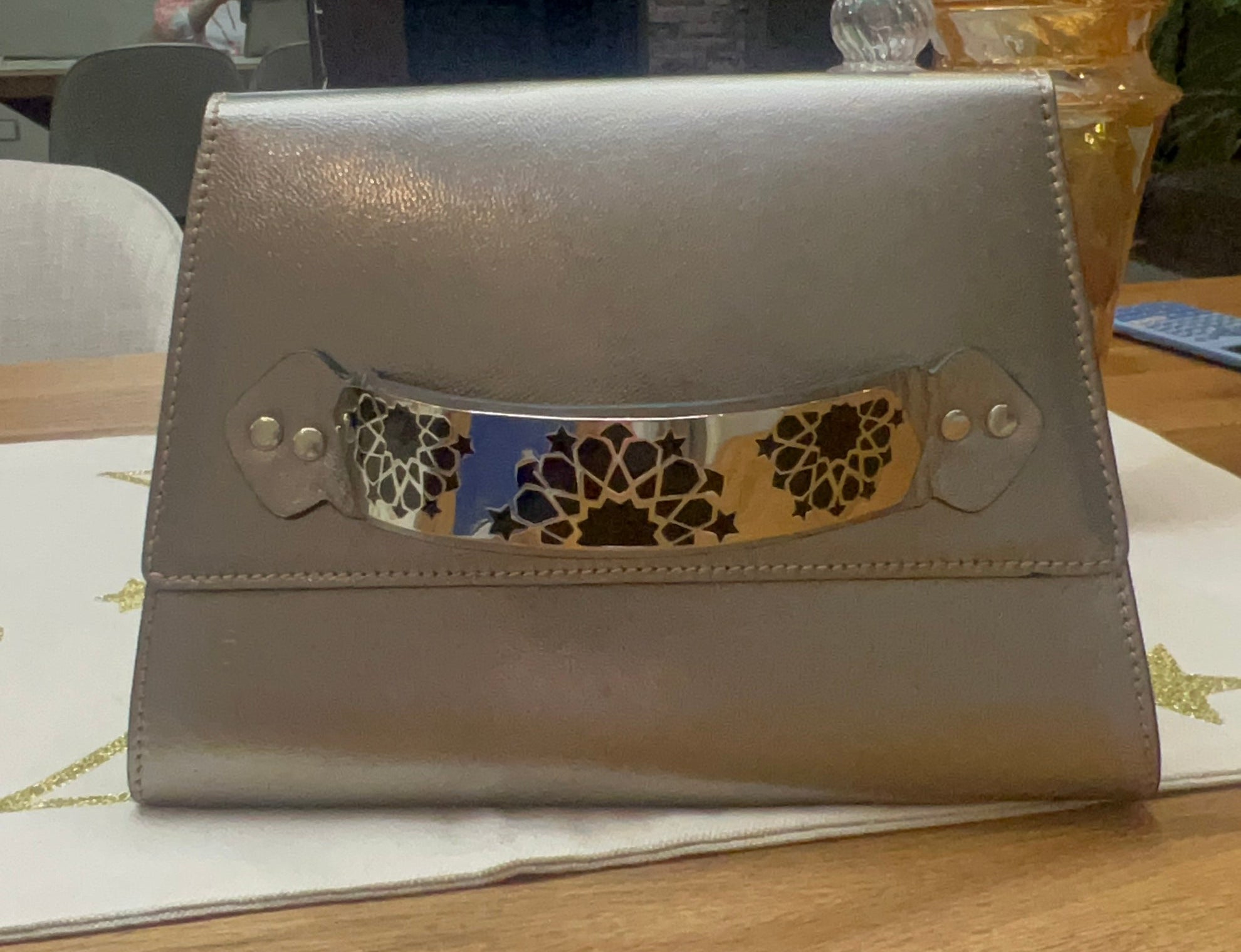 Handmade clutch with gold/silver plated handle