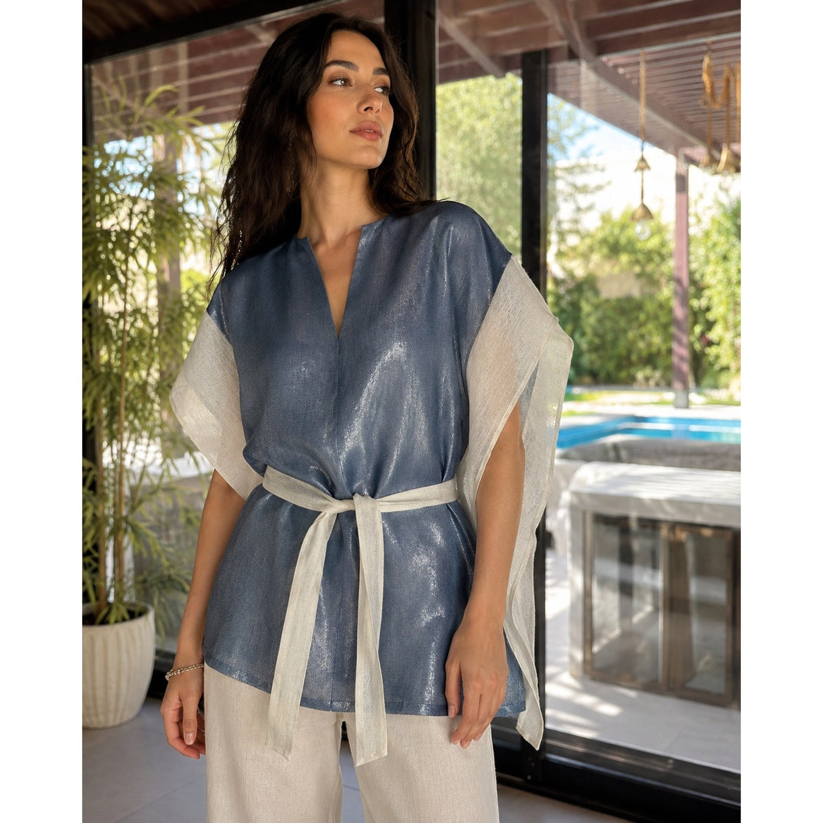 Blue with pinch of gold summer top