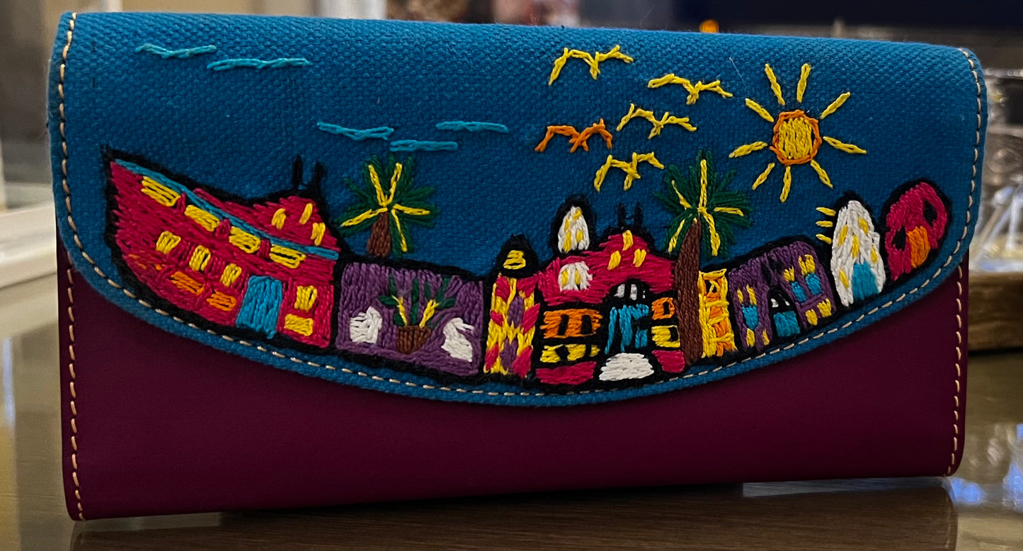 Genuine leather Embroidery handmade Wallet - Three folds