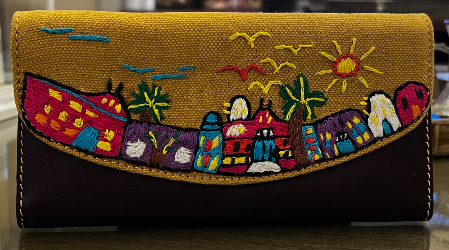 Genuine leather Embroidery handmade Wallet - Three folds