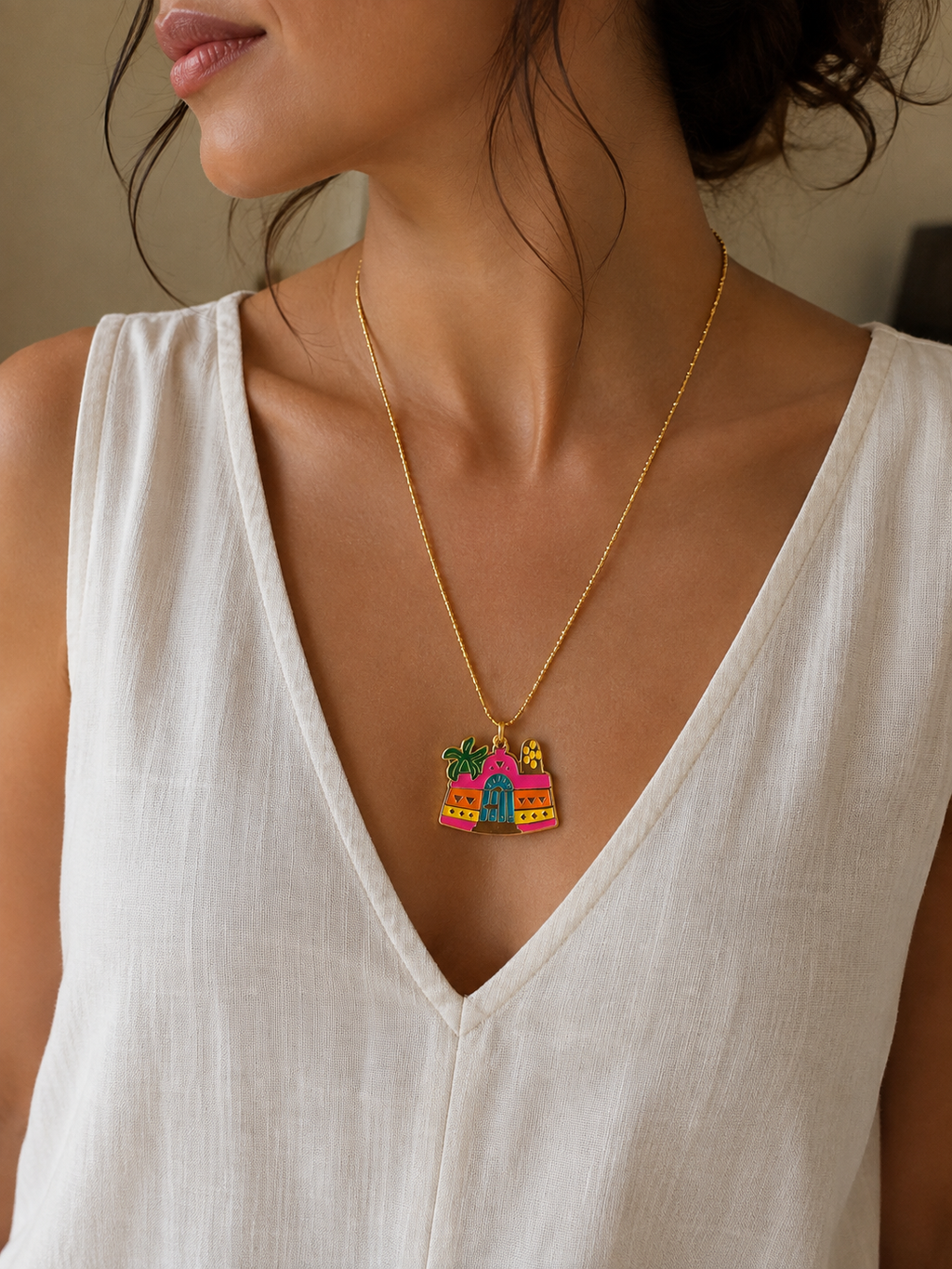 Nubian house thin necklace