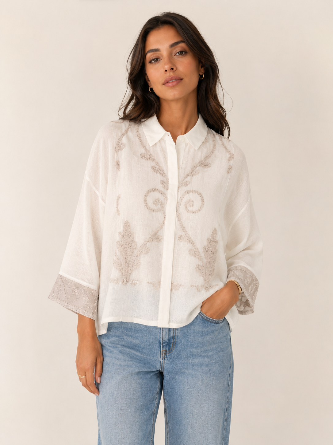 White embroidery Top