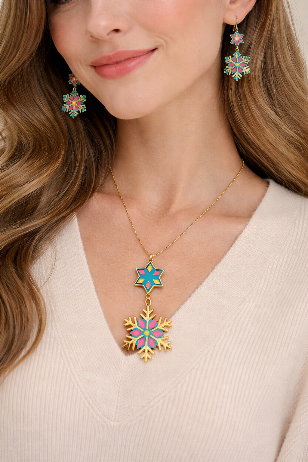 Snow flake Christmas 2 layers necklace