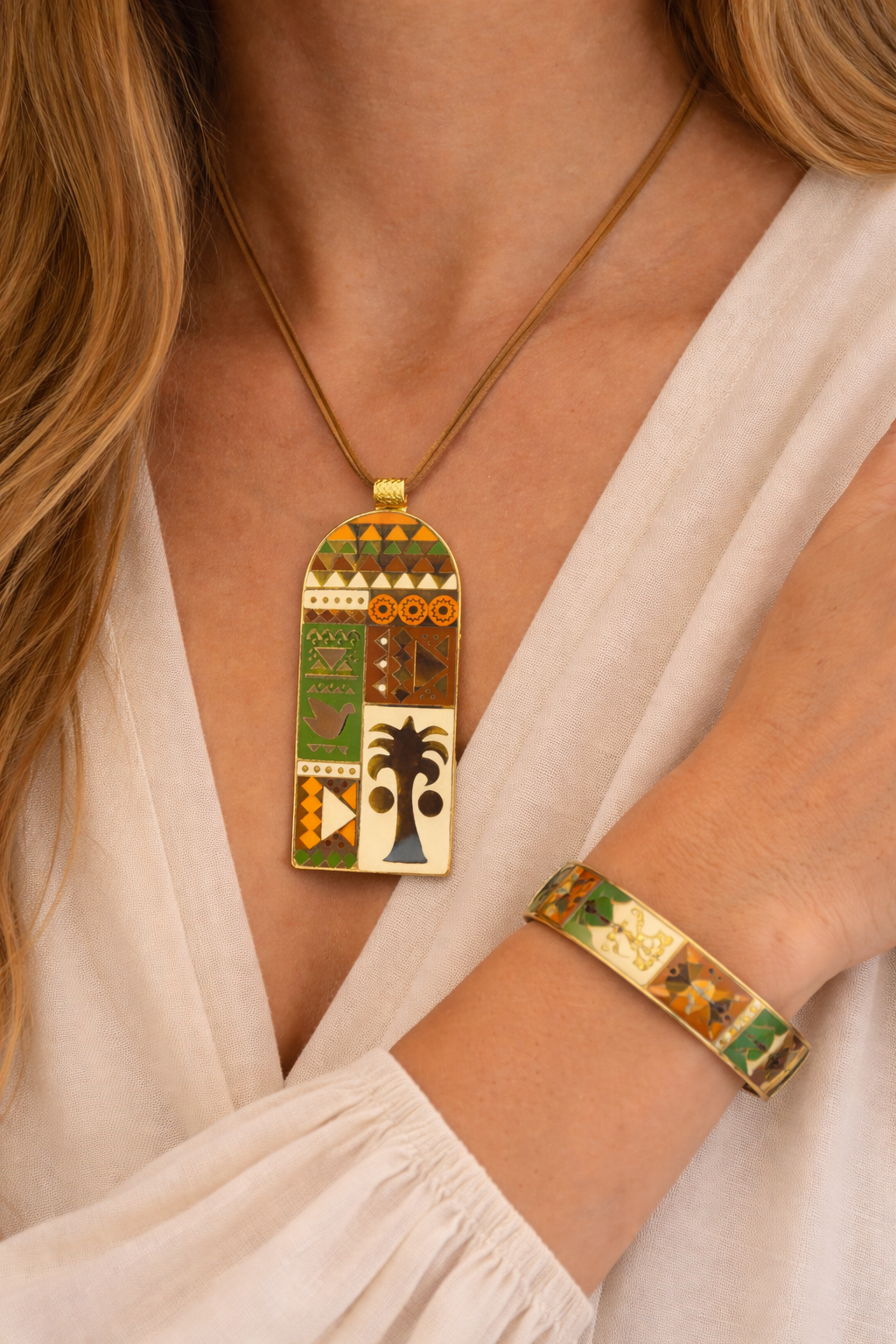 Nubian style pendant with leather necklace
