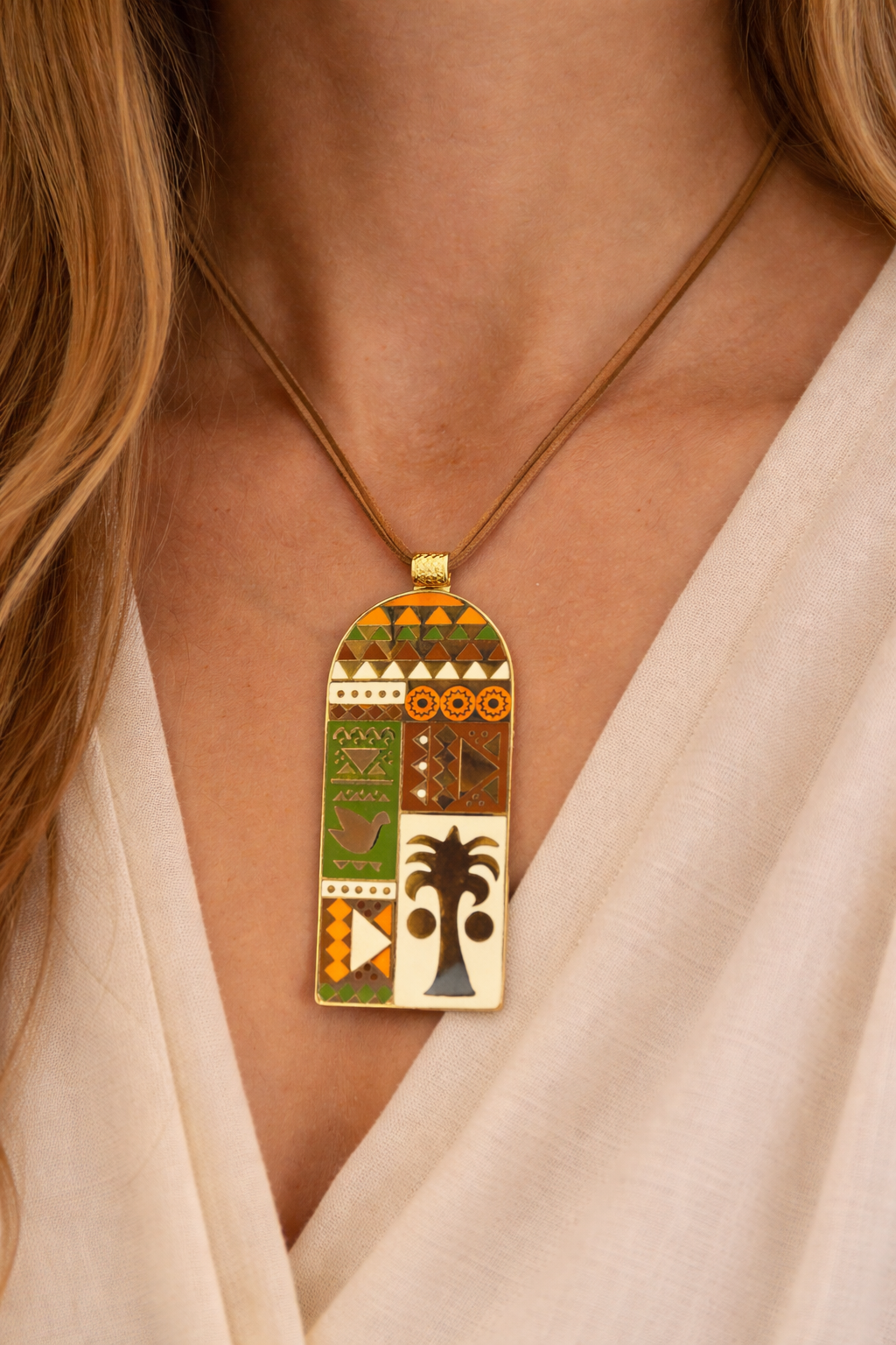 Nubian style pendant with leather necklace