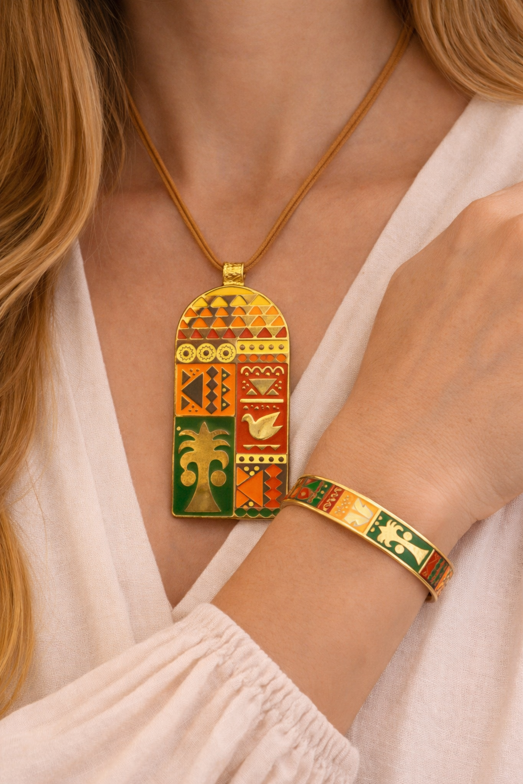 Nubian style pendant with leather necklace