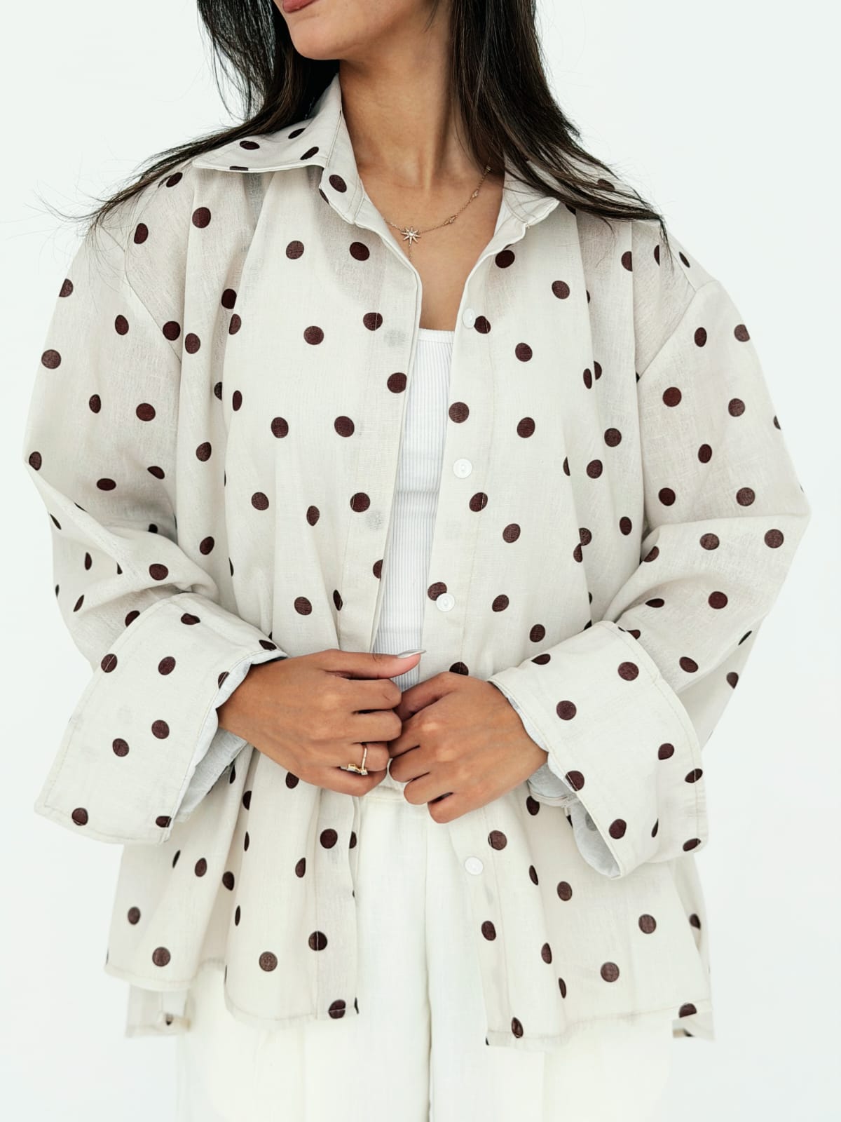 White polka dots shirt