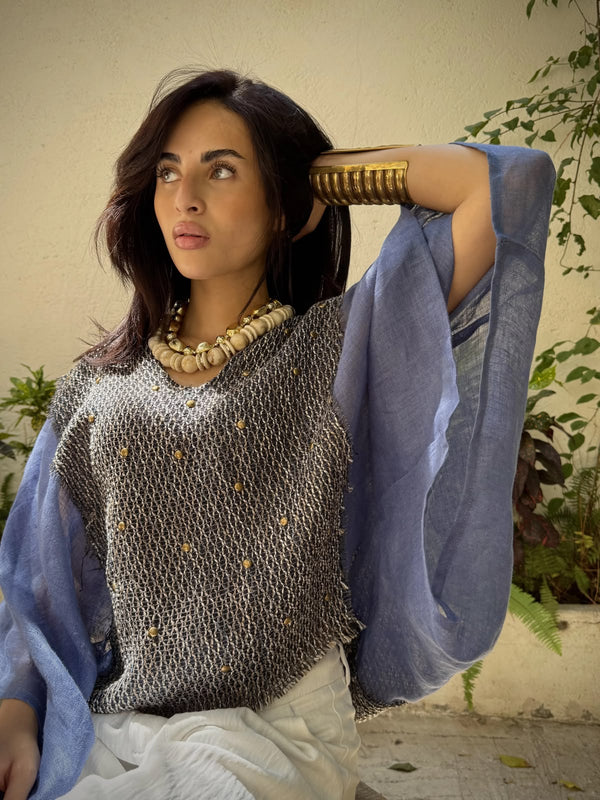Studded Woven Panel Top