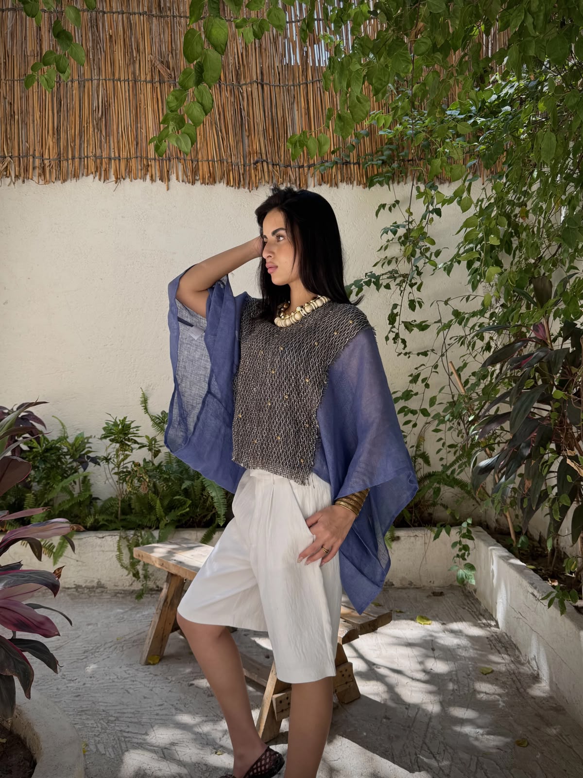Studded Woven Panel Top