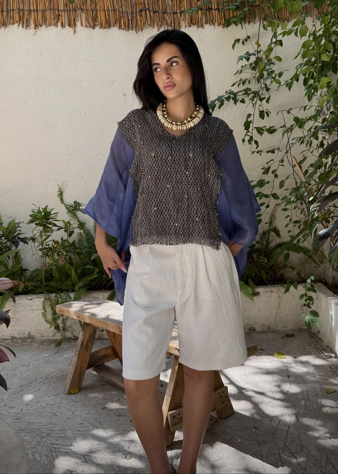 Studded Woven Panel Top