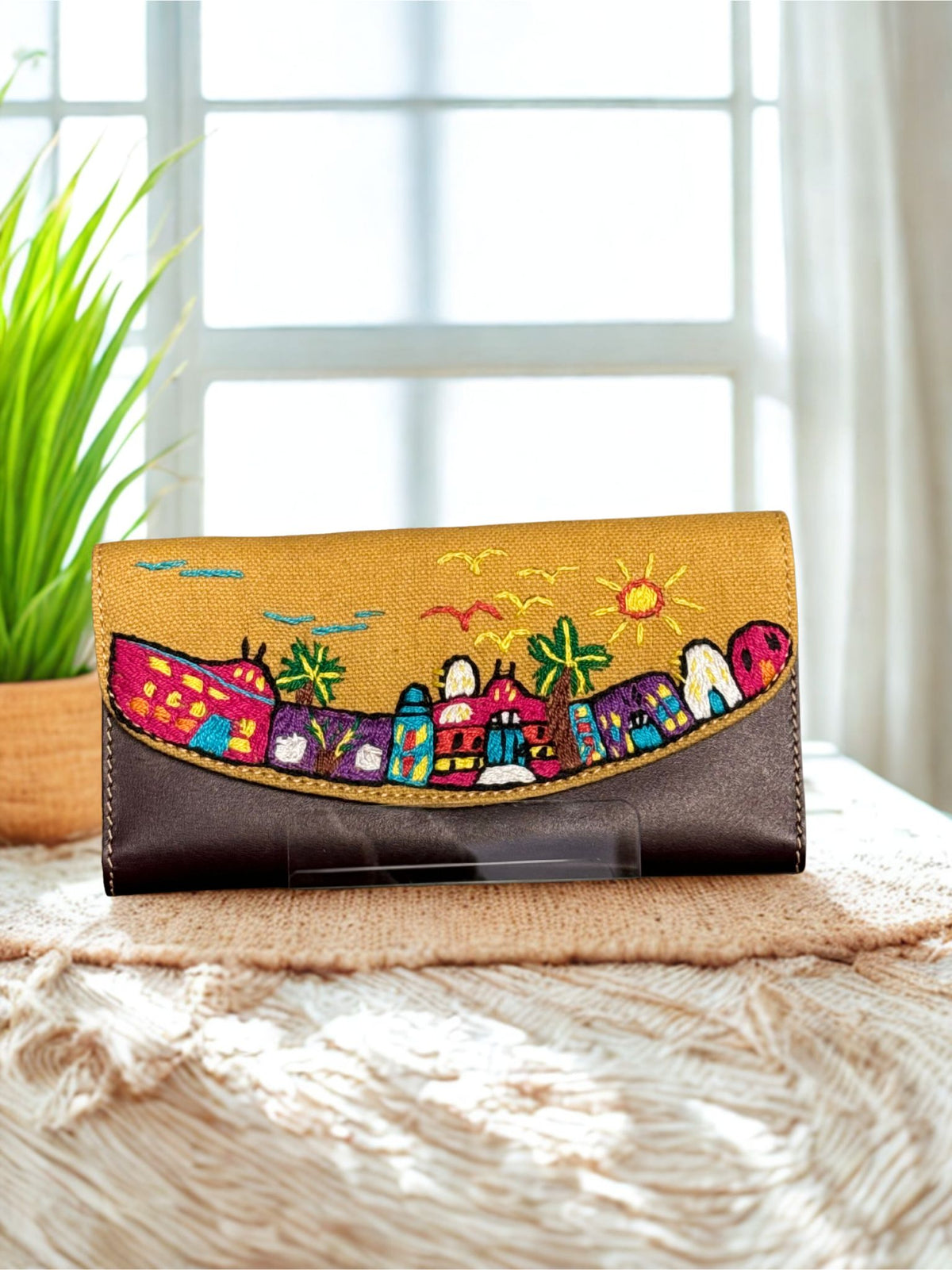 Genuine leather Embroidery handmade Wallet - Three folds