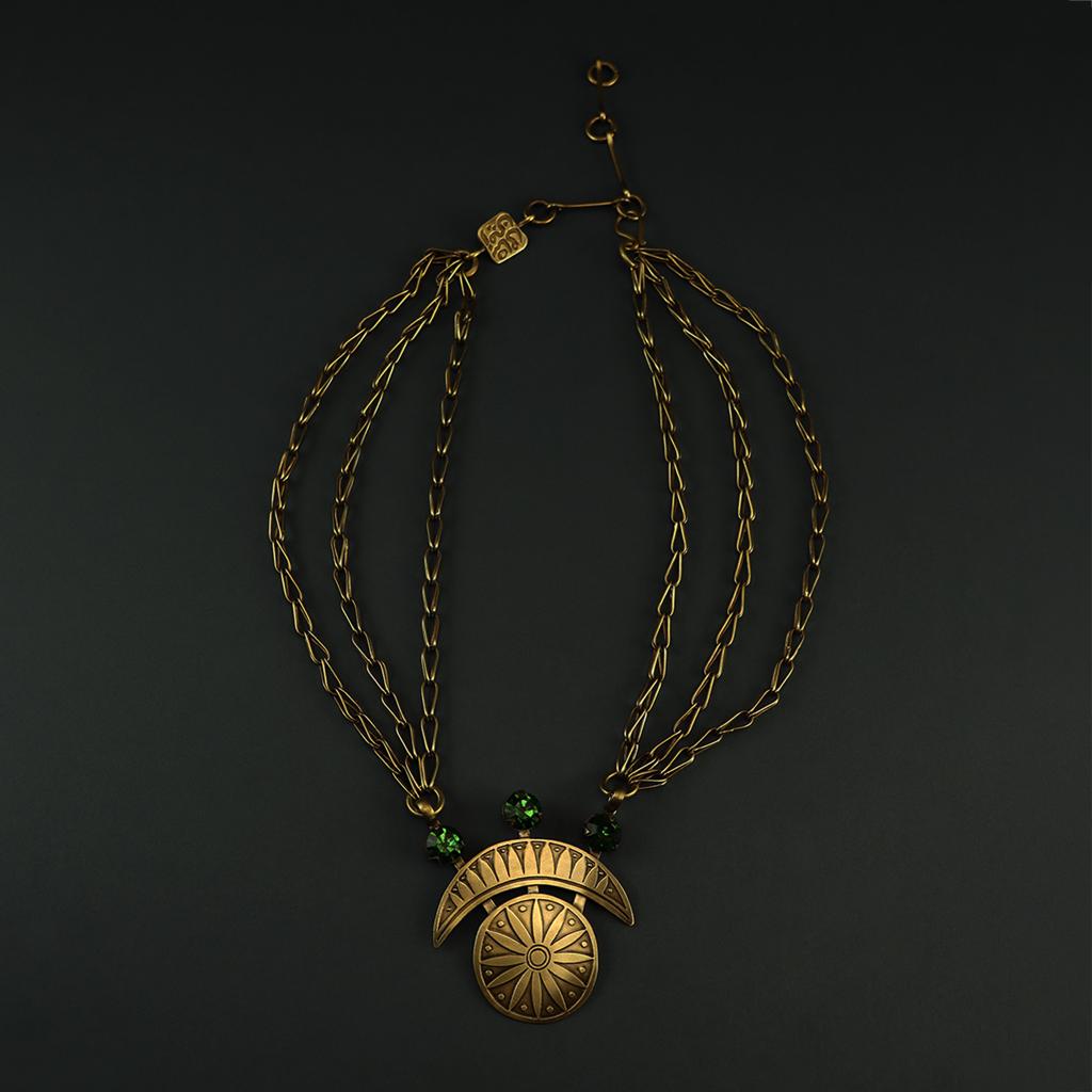 Sun and Crescent brass necklace