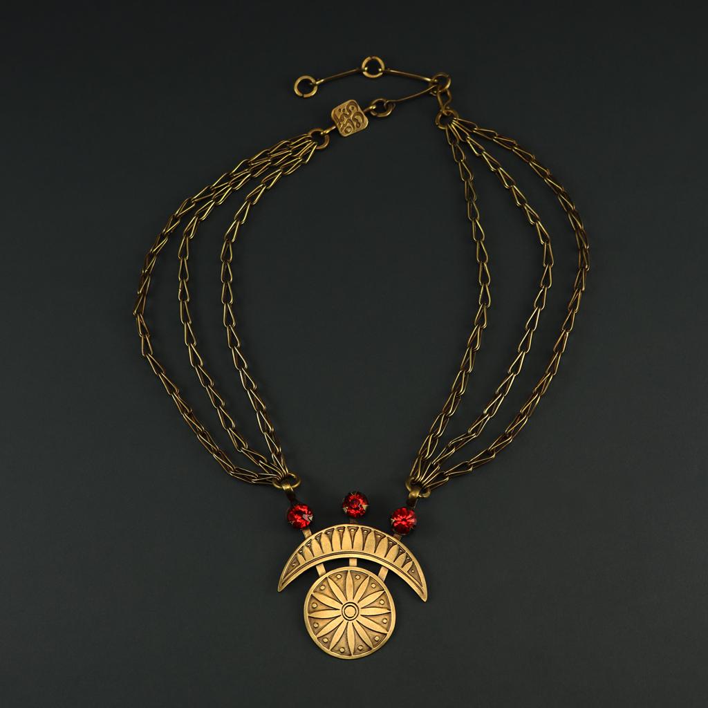 Sun and Crescent brass necklace